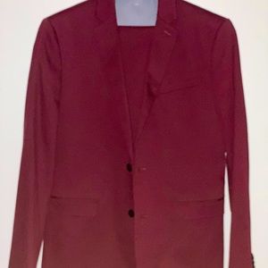 42 Long Express Slim Dark Burgundy/Wine Cotton Blend Full Suit